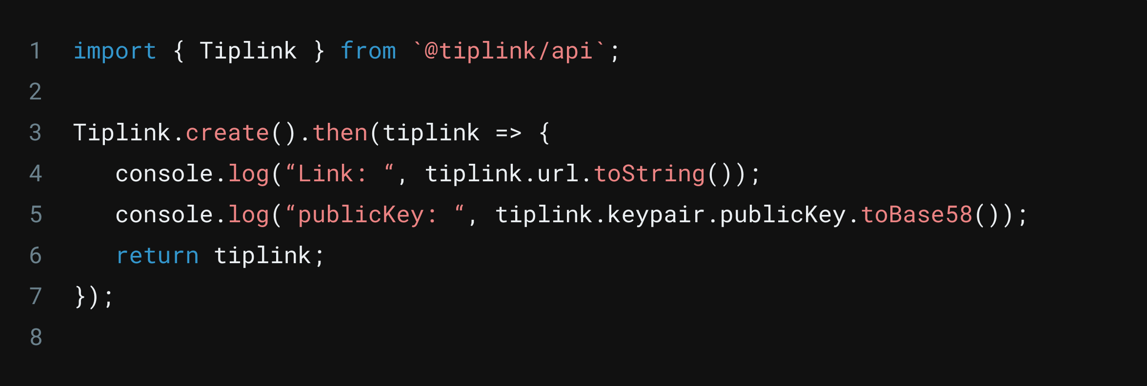 TipLink API Code Snippet